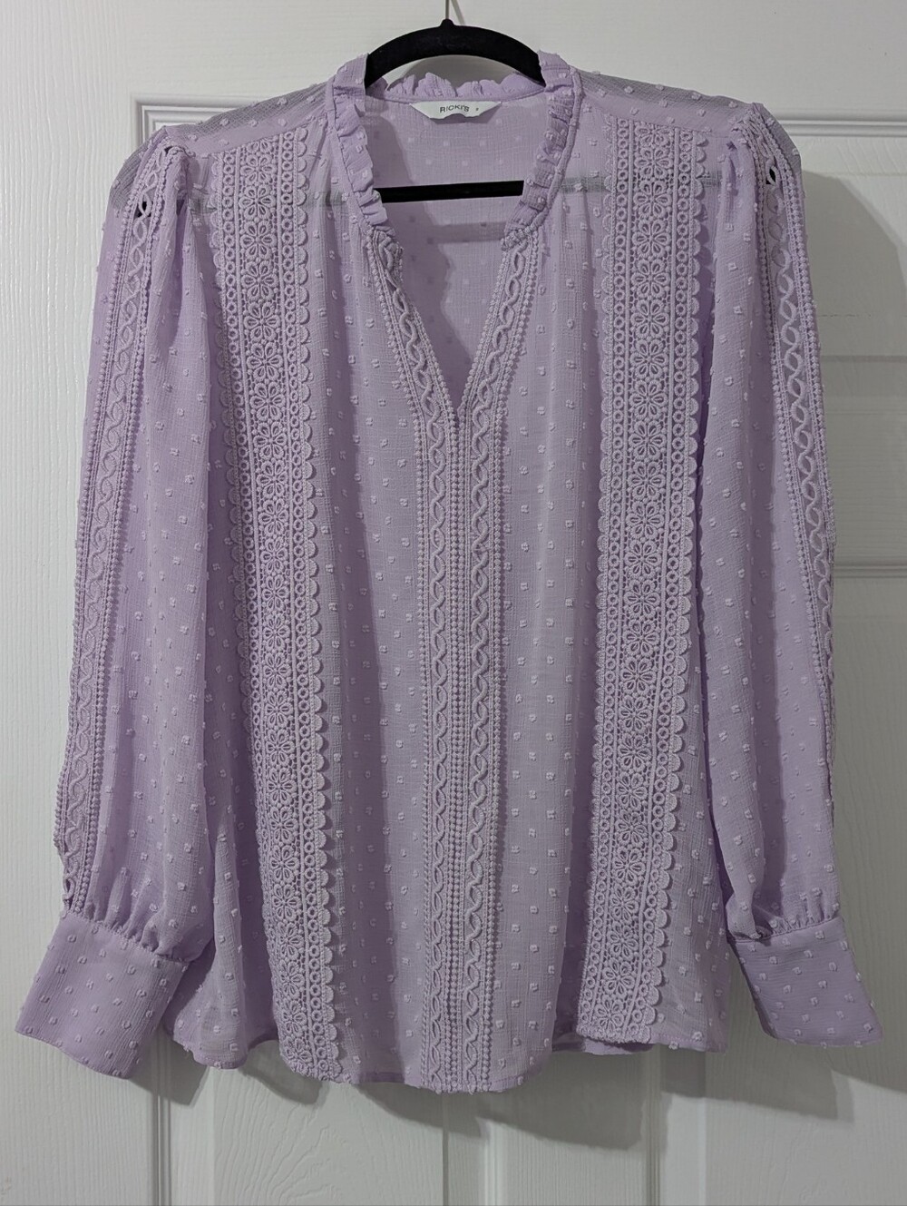 Ricki's Lilac Lace-Trim Swiss Dot Blouse